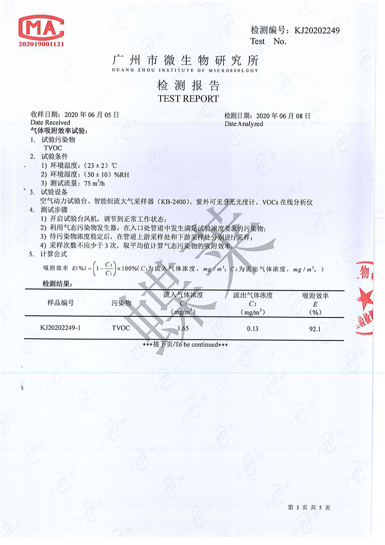 干式化学过滤器检测报告